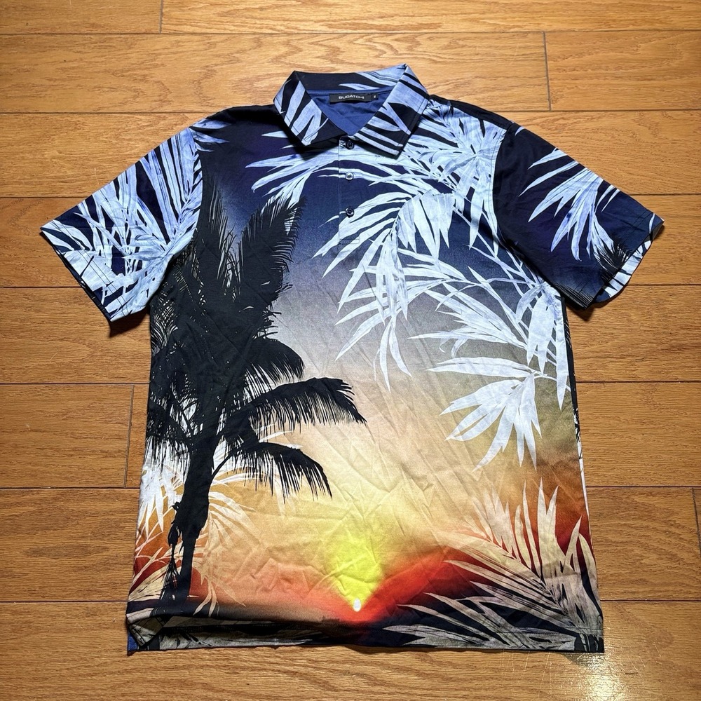 BUGATCHI Mens Medium Sunset Paradise Print Soft Cotton Resort Polo Shirt